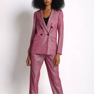 NWT Sans Souci Pink Sparkle Glitter Suit Set Blazer Pants Party NYE Medium